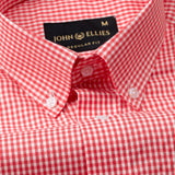 Vorniq Red Gingham Check Button Down Cotton Shirt - John Ellies
