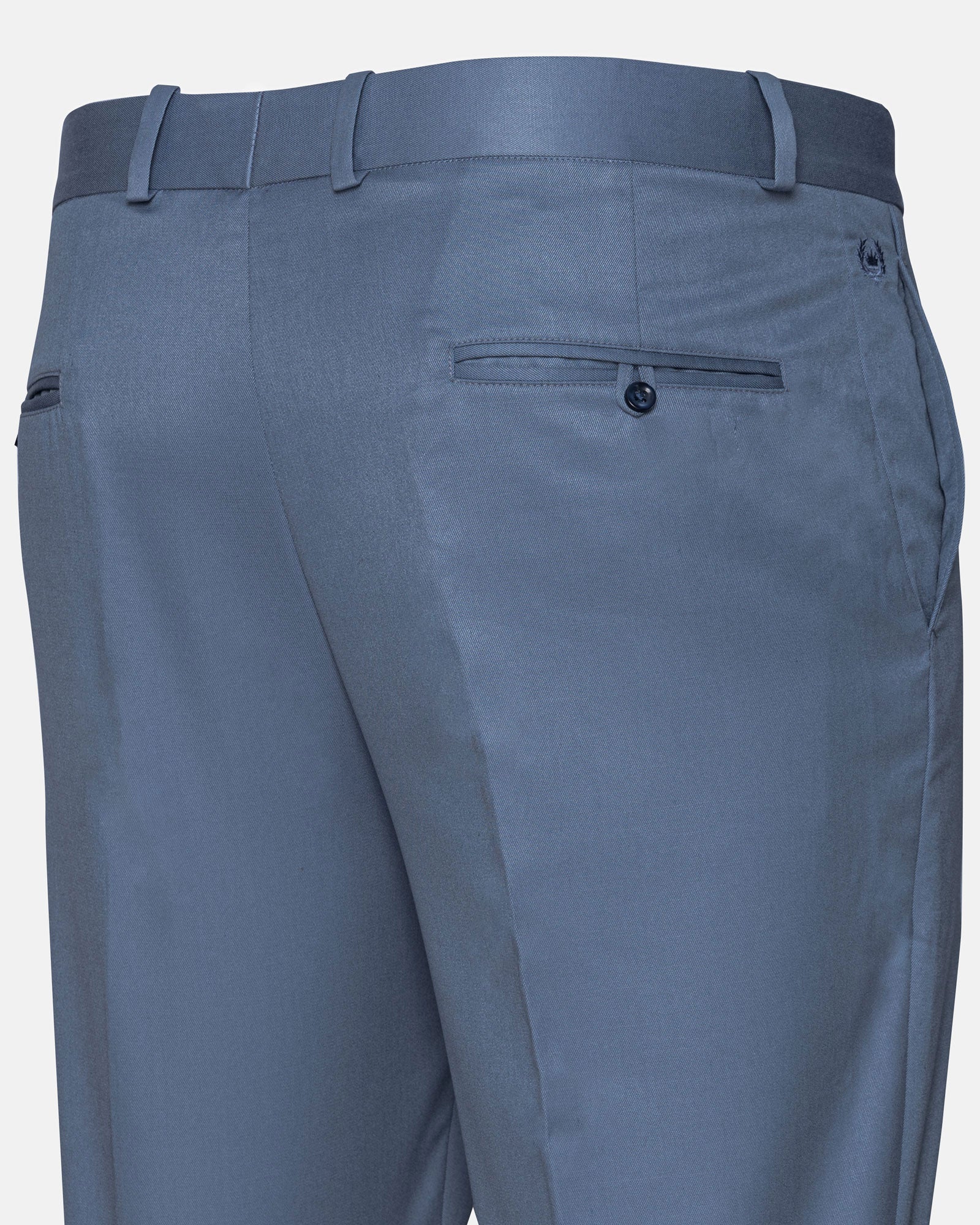Canes Steel Blue Plain Formal Cotton Pant - John Ellies