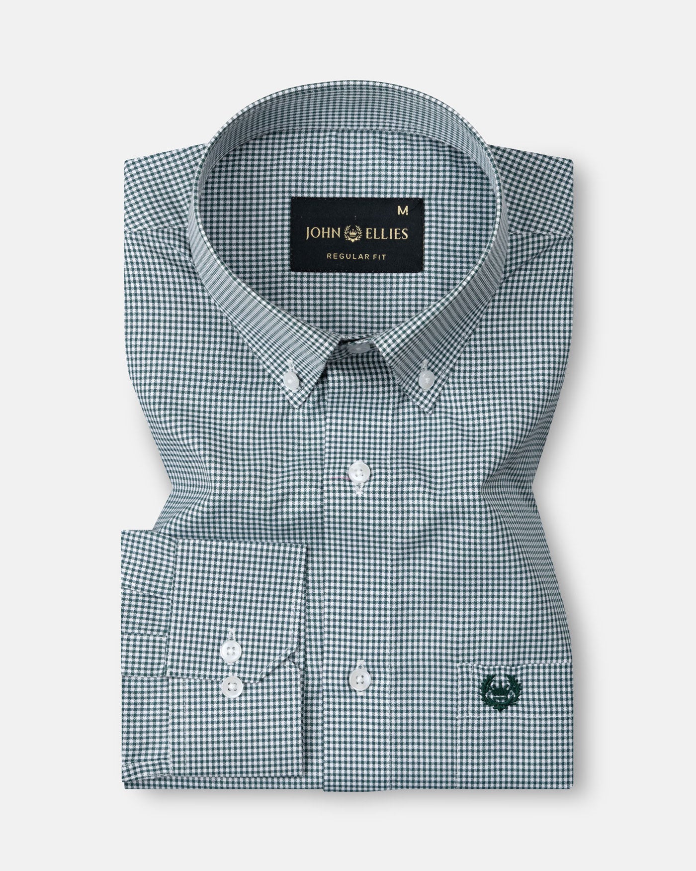 Dersko Dark Green Gingham Check Button Down Cotton Shirt - John Ellies