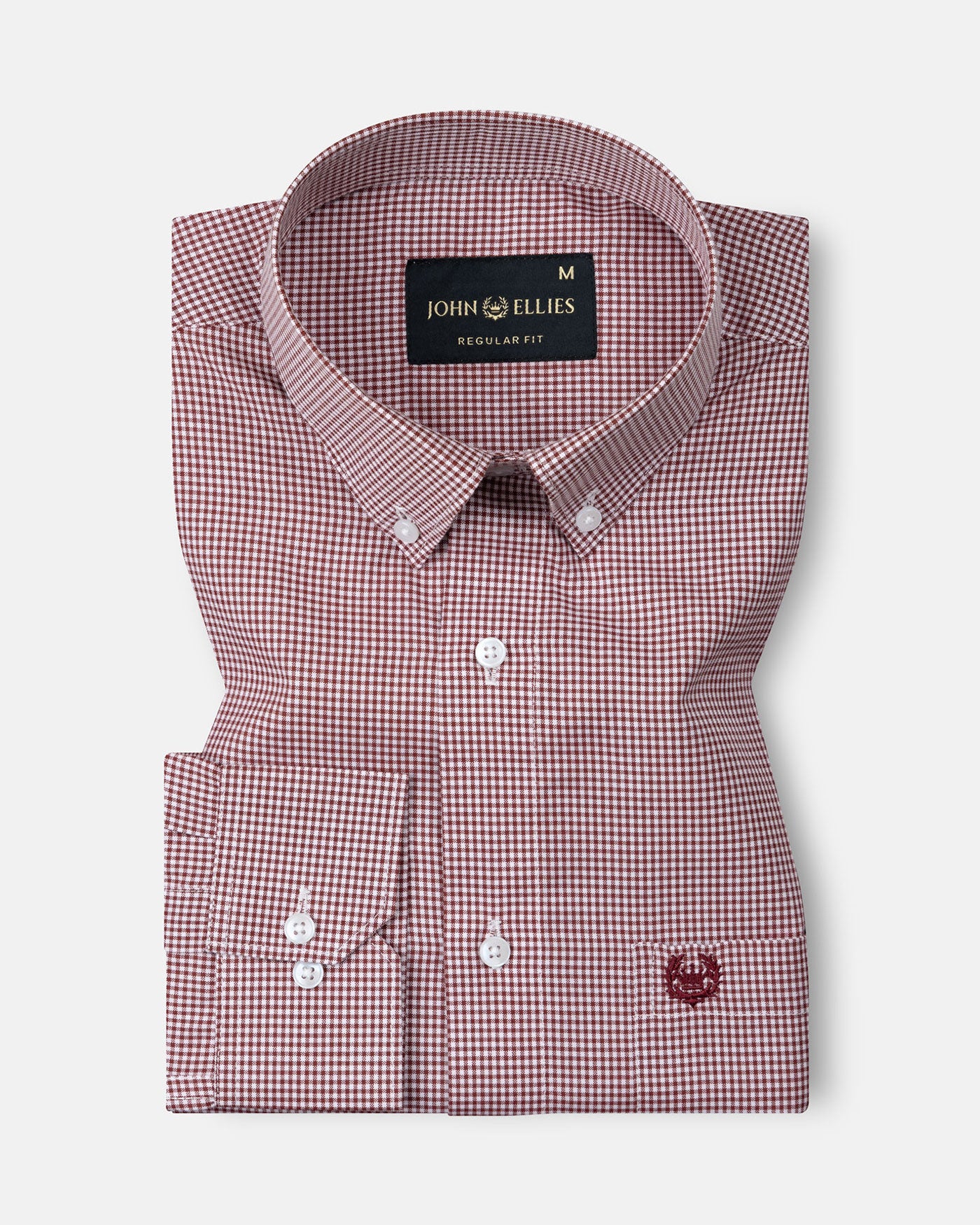 Dersko Maroon Gingham Check Button Down Cotton Shirt - John Ellies