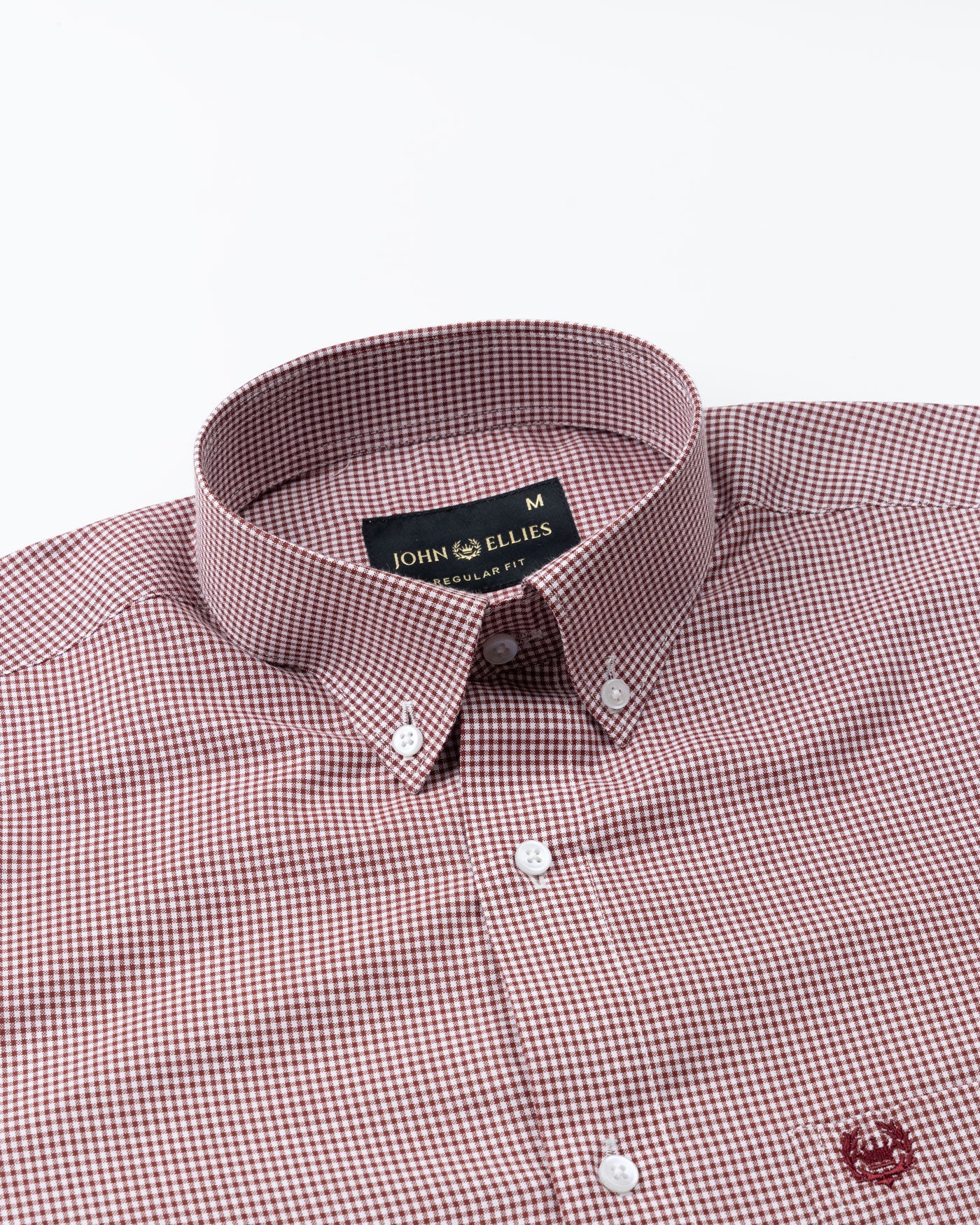 Dersko Maroon Gingham Check Button Down Cotton Shirt - John Ellies