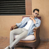 Enzon Grey Plain Oxford Cotton Shirt - John Ellies