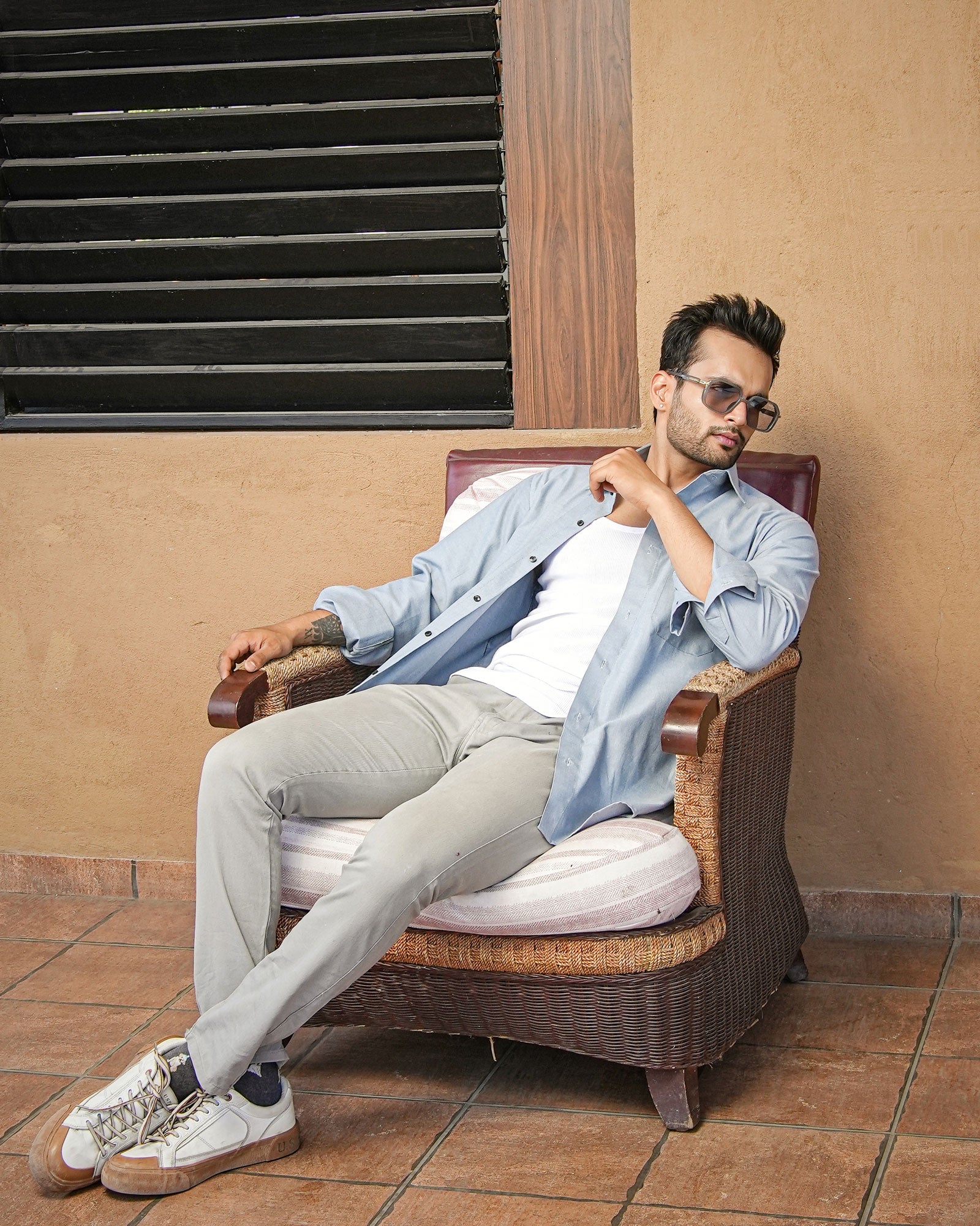 Enzon Grey Plain Oxford Cotton Shirt - John Ellies