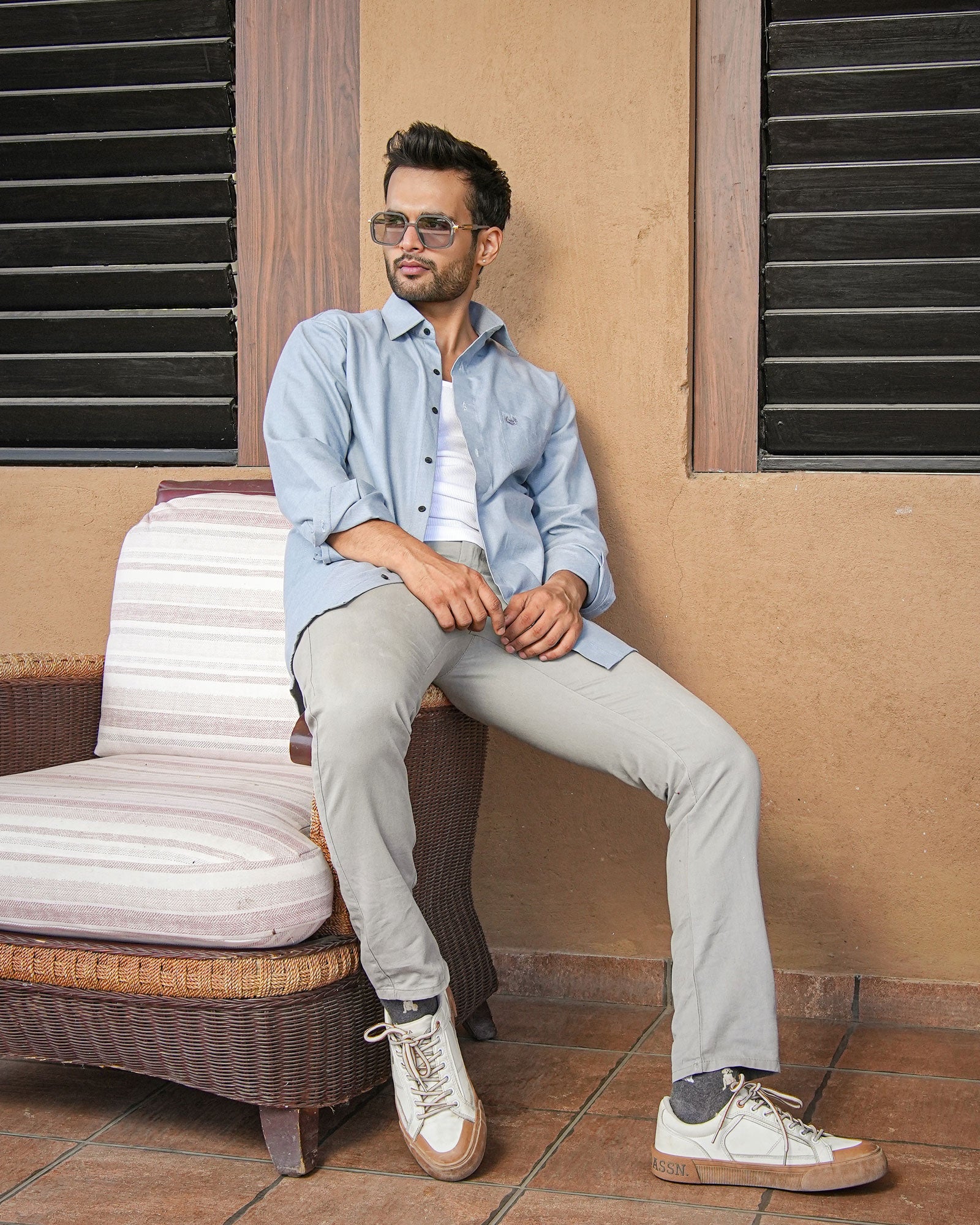 Enzon Grey Plain Oxford Cotton Shirt - John Ellies