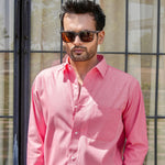 Enzon Red Plain Oxford Cotton Shirt - John Ellies