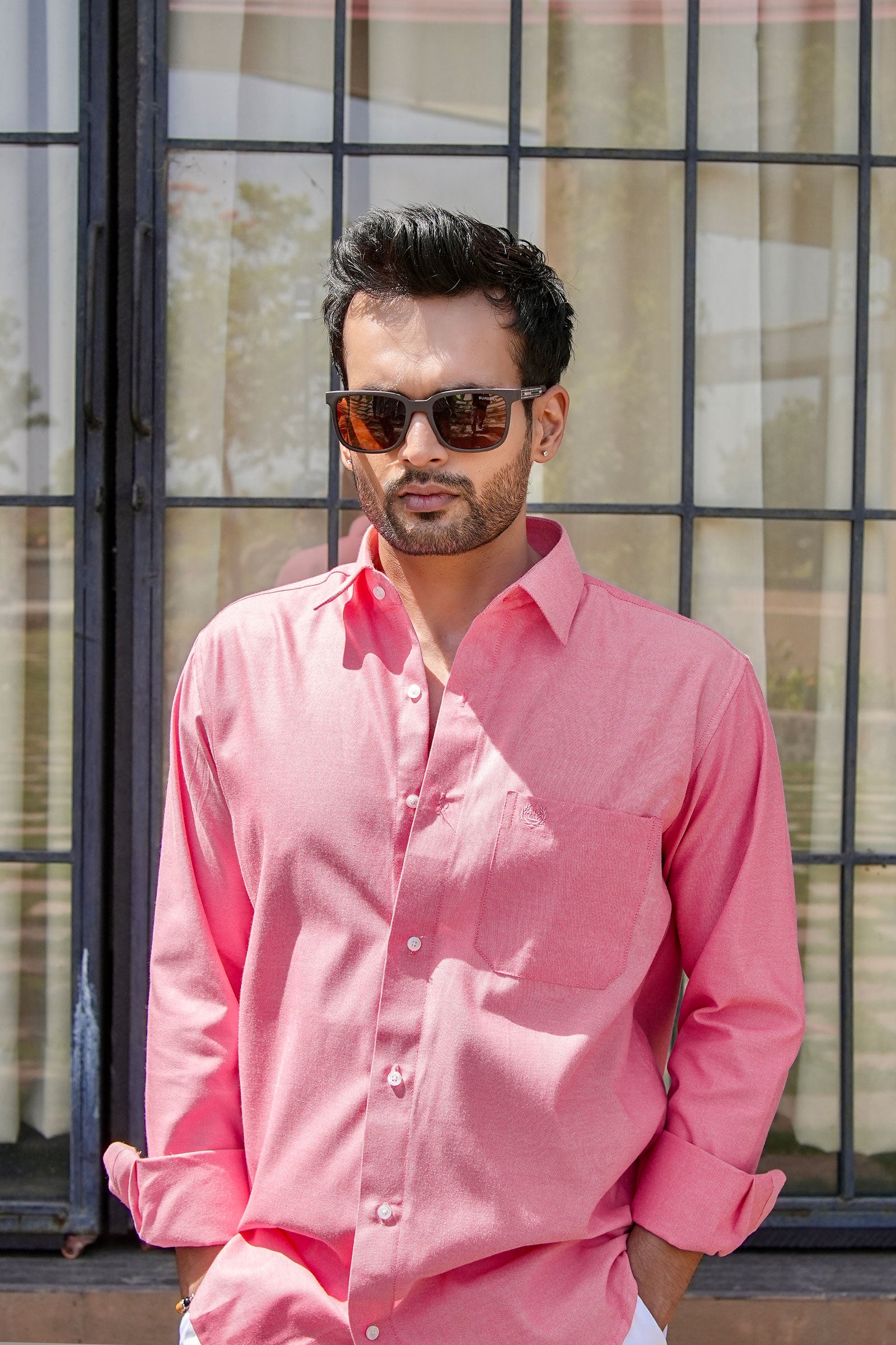 Enzon Red Plain Oxford Cotton Shirt - John Ellies