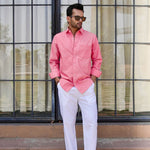 Enzon Red Plain Oxford Cotton Shirt - John Ellies