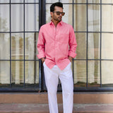 Enzon Red Plain Oxford Cotton Shirt - John Ellies