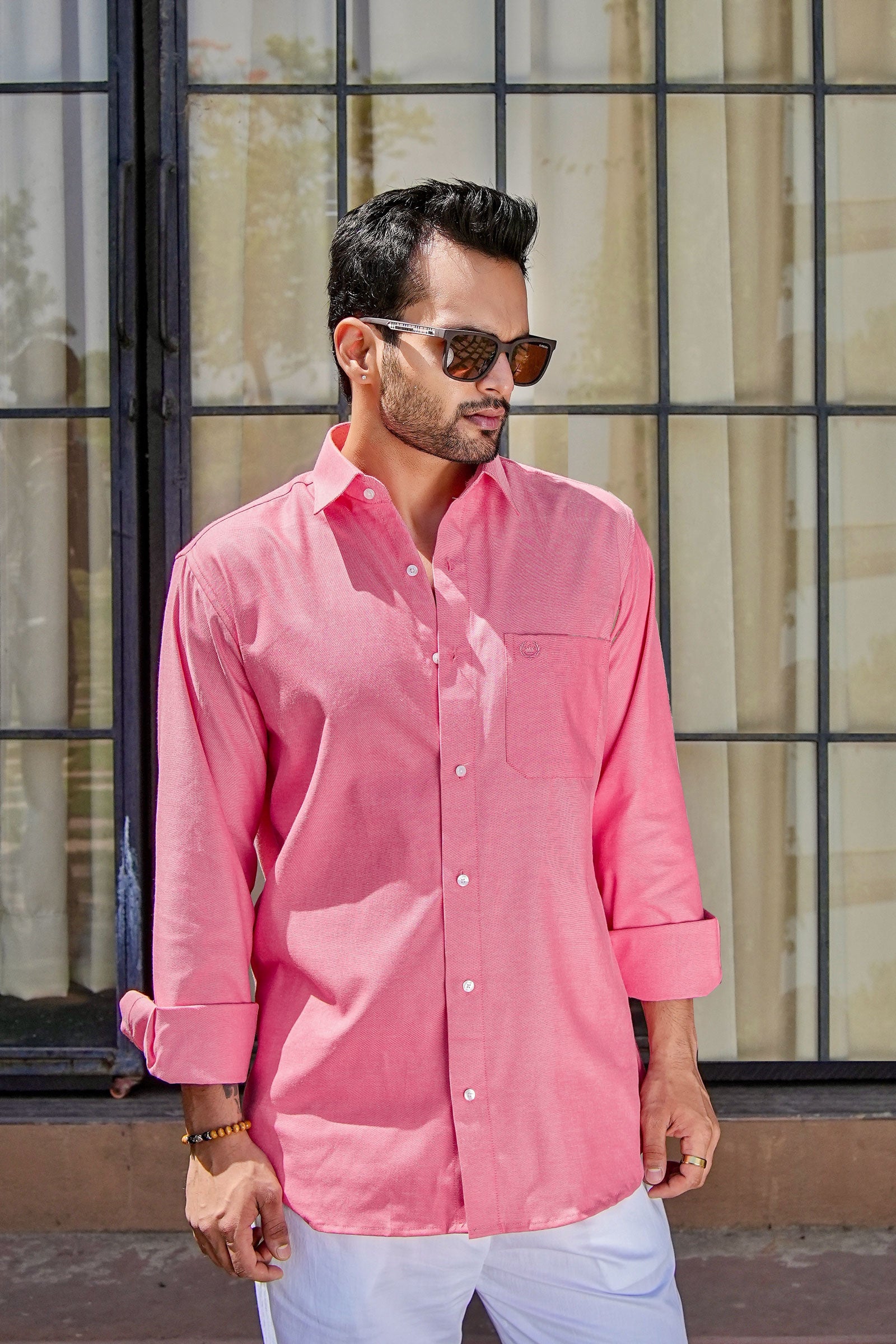 Enzon Red Plain Oxford Cotton Shirt - Main Image