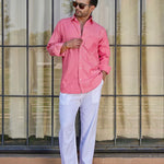 Enzon Red Plain Oxford Cotton Shirt - John Ellies