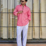 Enzon Red Plain Oxford Cotton Shirt - John Ellies