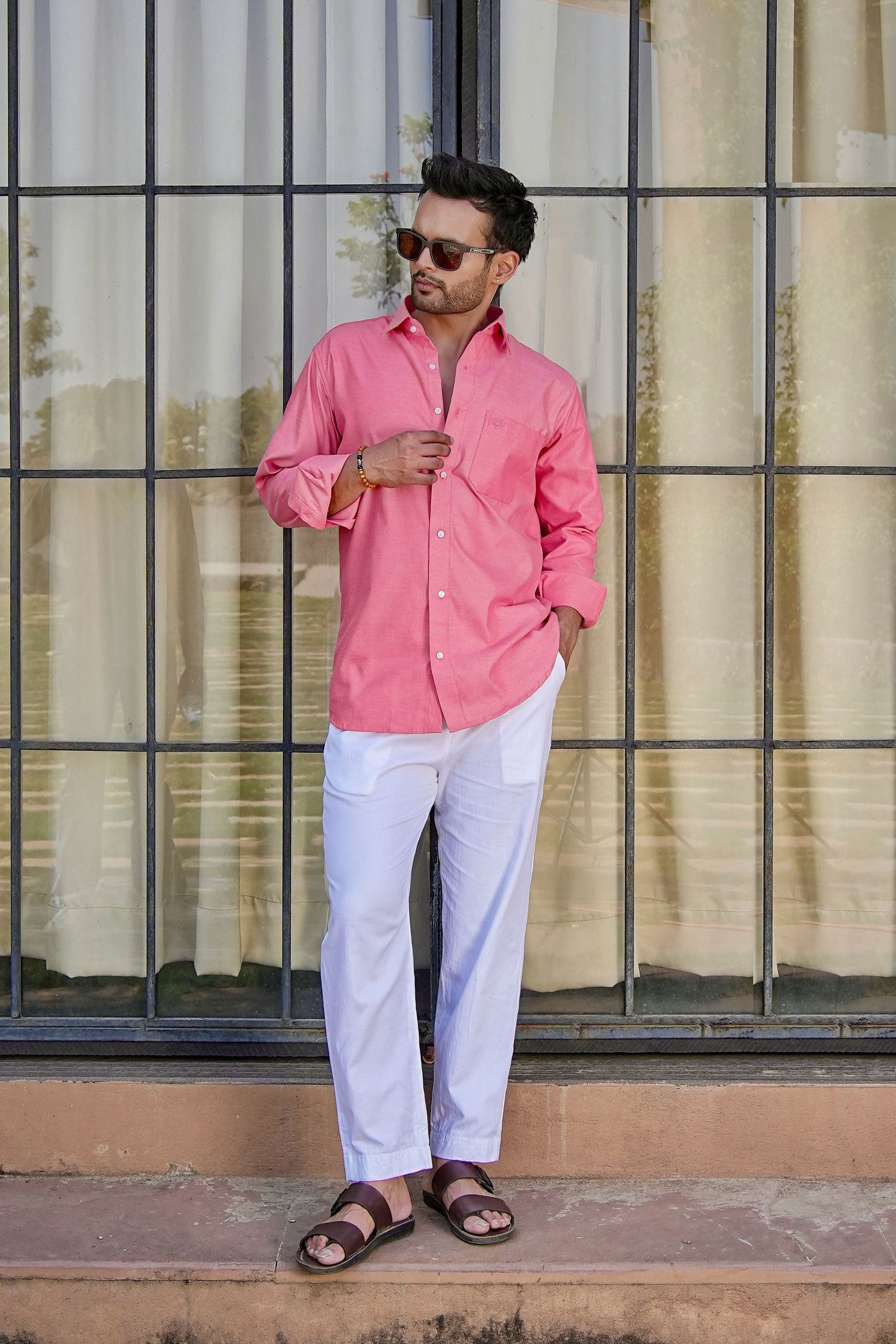 Enzon Red Plain Oxford Cotton Shirt - John Ellies