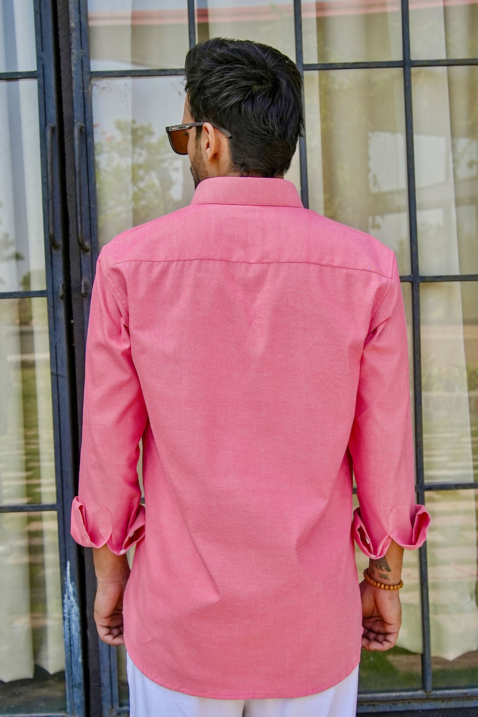 Enzon Red Plain Oxford Cotton Shirt - John Ellies