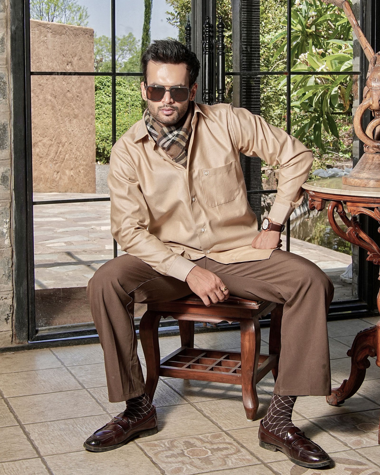 Enzon Beige Plain Oxford Cotton Shirt - John Ellies