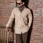 Enzon Beige Plain Oxford Cotton Shirt - John Ellies