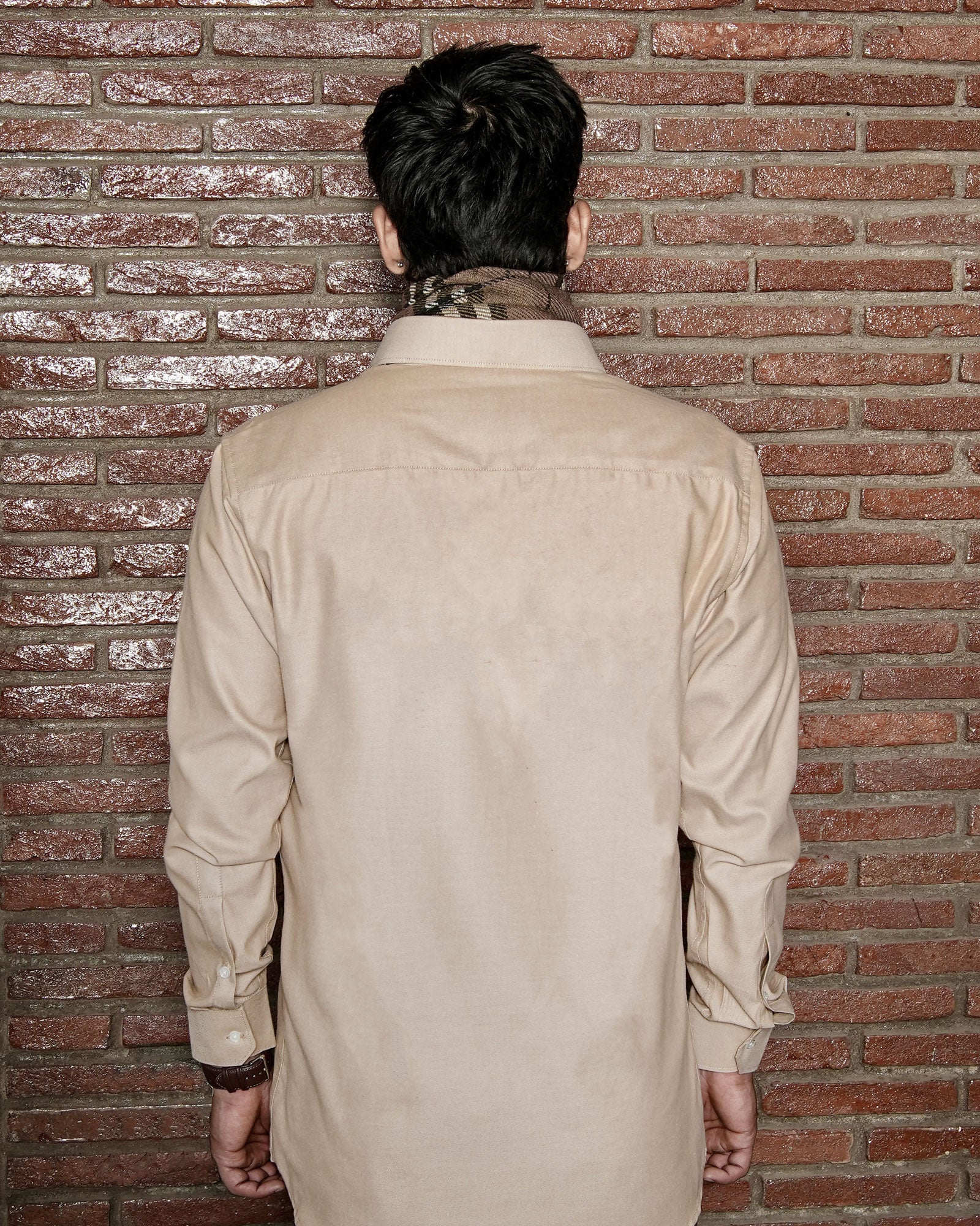 Enzon Beige Plain Oxford Cotton Shirt - John Ellies