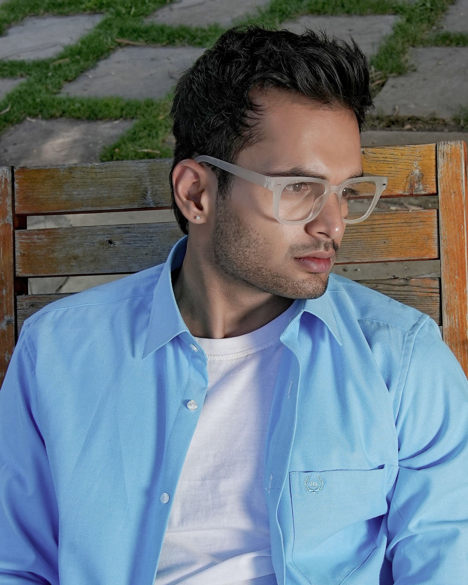 Enzon Sky Blue Plain Oxford Cotton Shirt - John Ellies