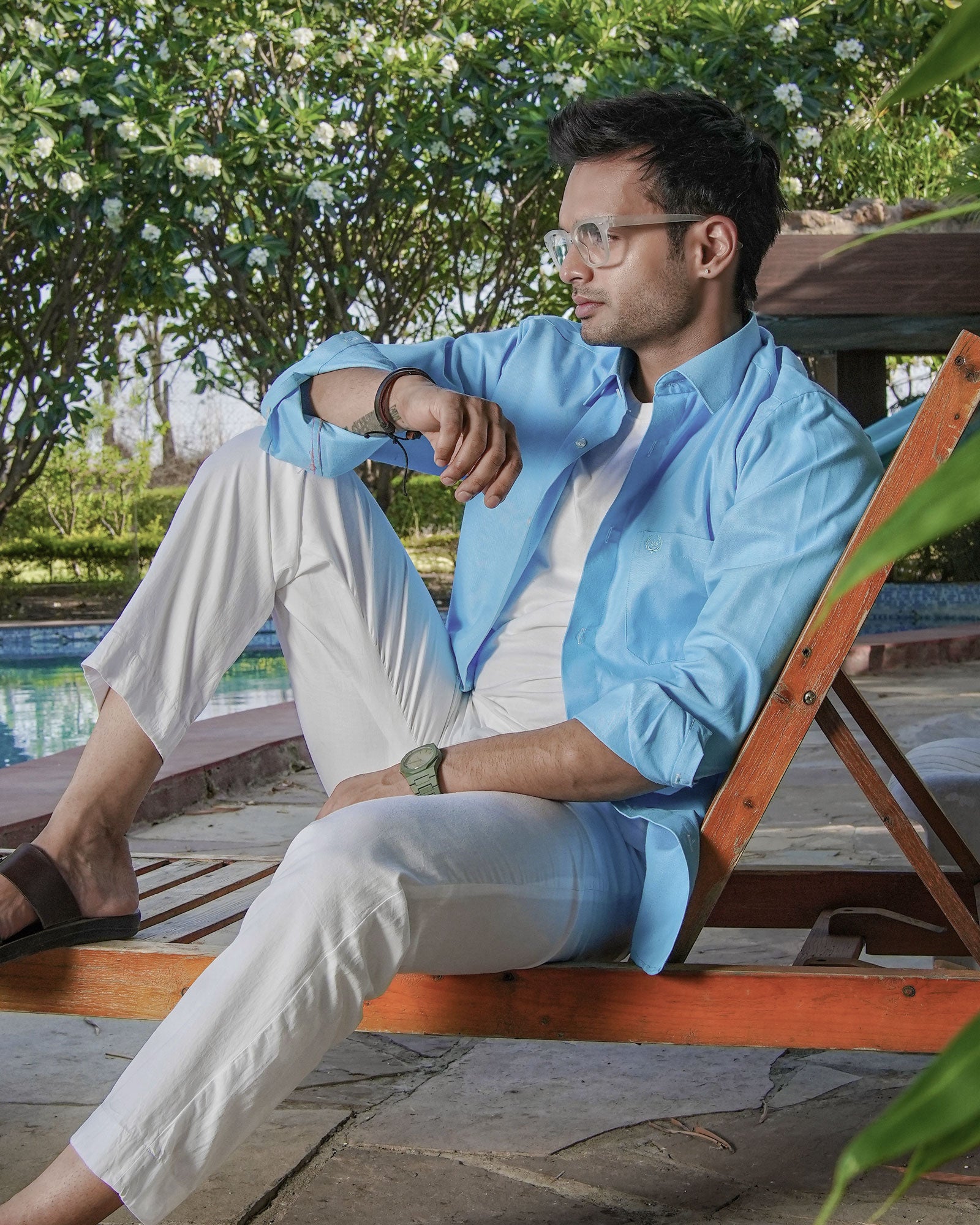 Enzon Sky Blue Plain Oxford Cotton Shirt - John Ellies
