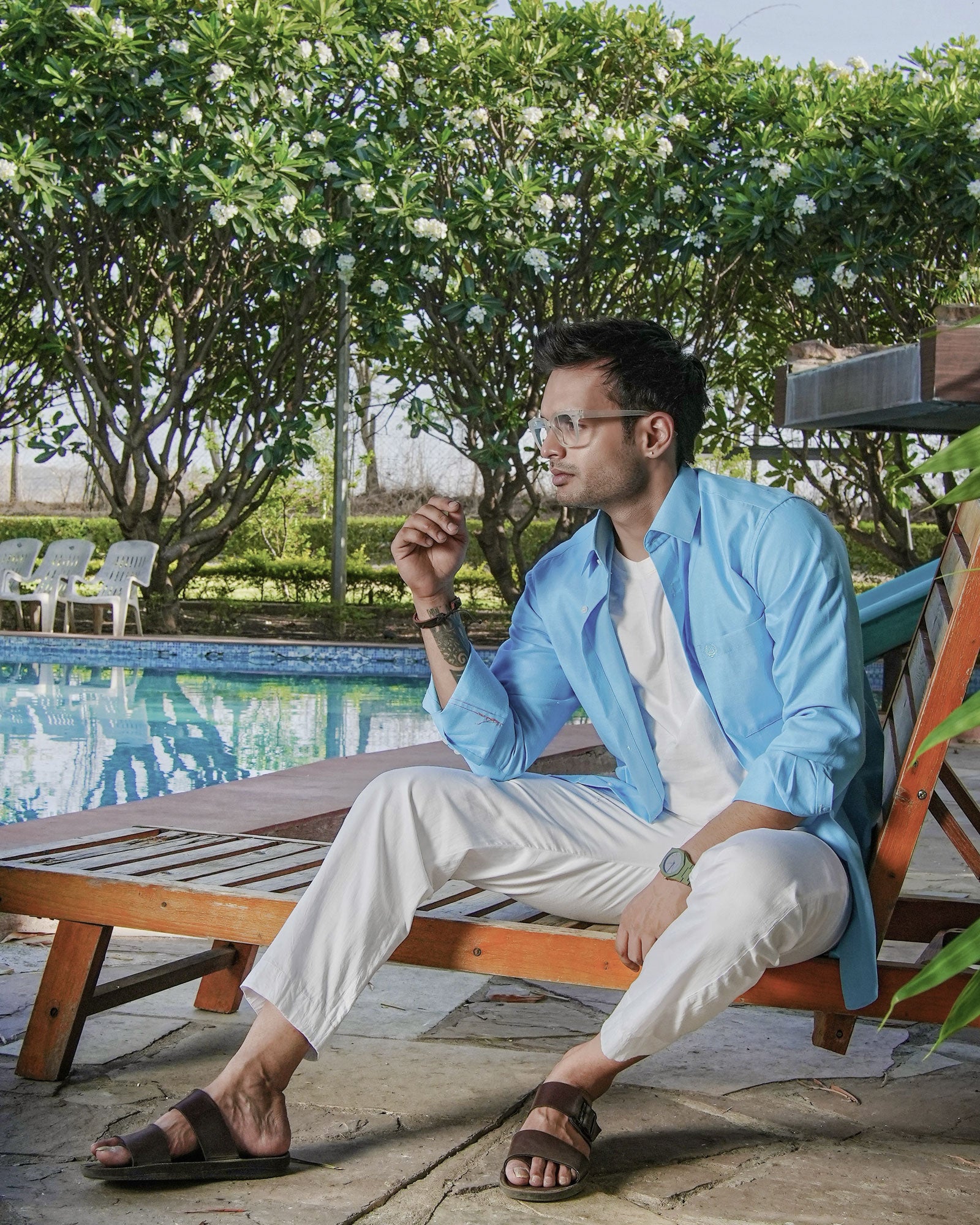 Enzon Sky Blue Plain Oxford Cotton Shirt - John Ellies