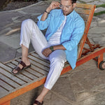 Enzon Sky Blue Plain Oxford Cotton Shirt - John Ellies