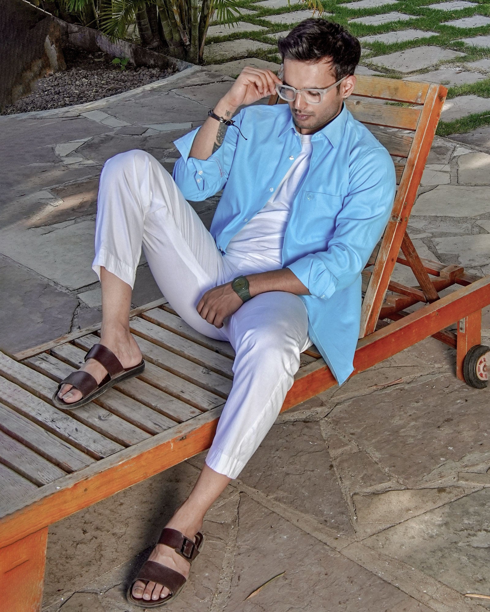 Enzon Sky Blue Plain Oxford Cotton Shirt - John Ellies