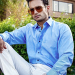Enzon Blue Plain Oxford Cotton Shirt - John Ellies
