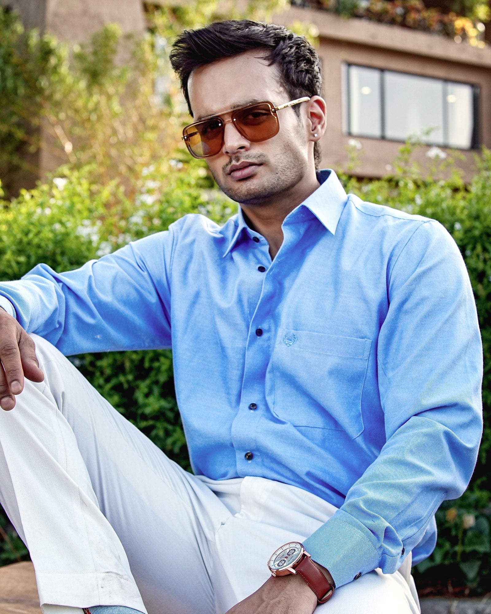 Enzon Blue Plain Oxford Cotton Shirt - John Ellies
