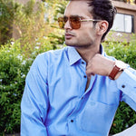 Enzon Blue Plain Oxford Cotton Shirt - John Ellies