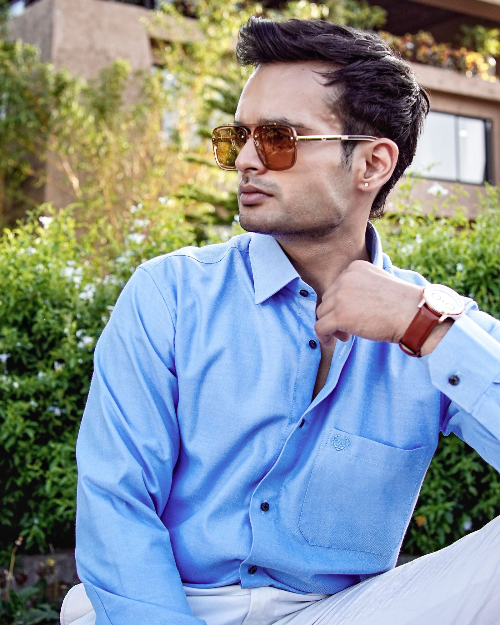 Enzon Blue Plain Oxford Cotton Shirt - John Ellies