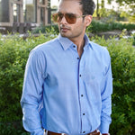 Enzon Blue Plain Oxford Cotton Shirt - John Ellies