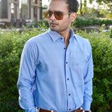 Enzon Blue Plain Oxford Cotton Shirt - John Ellies