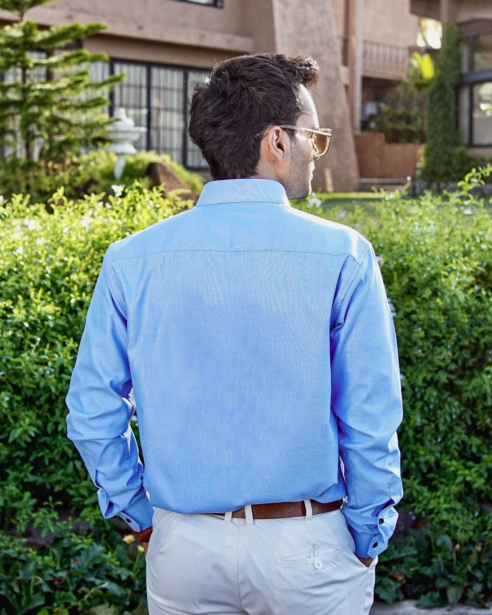 Enzon Blue Plain Oxford Cotton Shirt - John Ellies