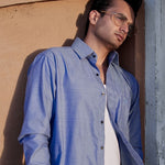 Enzon Navy Blue Plain Oxford Cotton Shirt - John Ellies