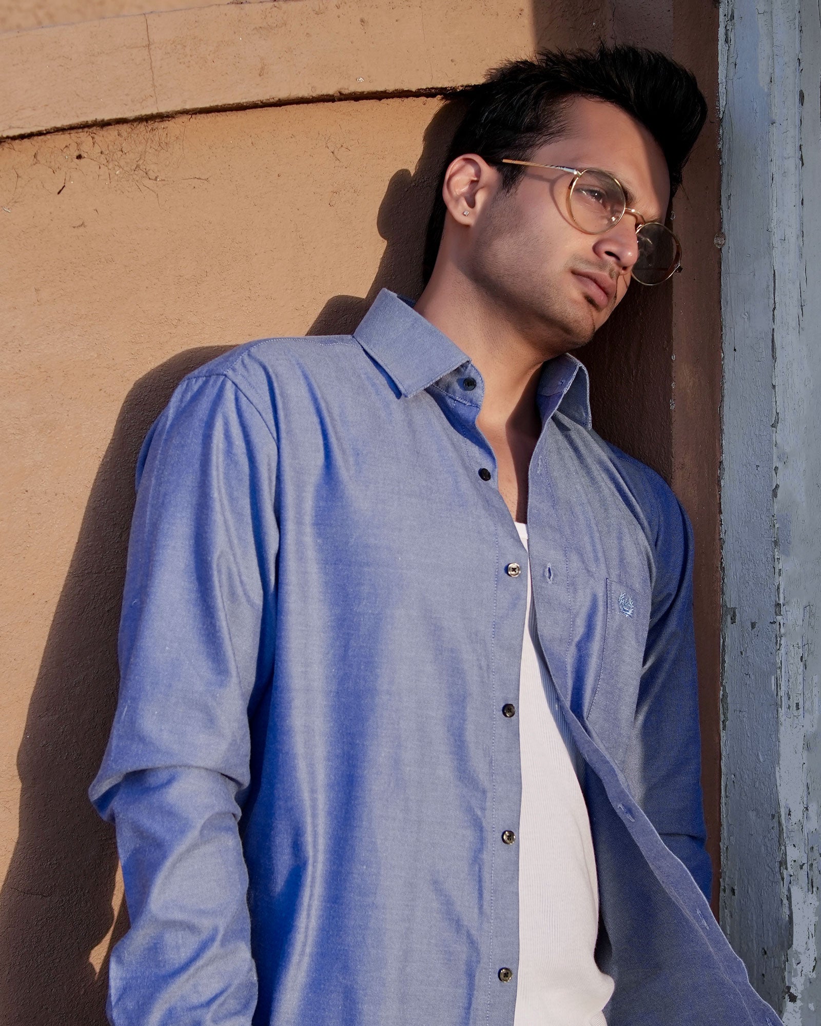 Enzon Navy Blue Plain Oxford Cotton Shirt - John Ellies