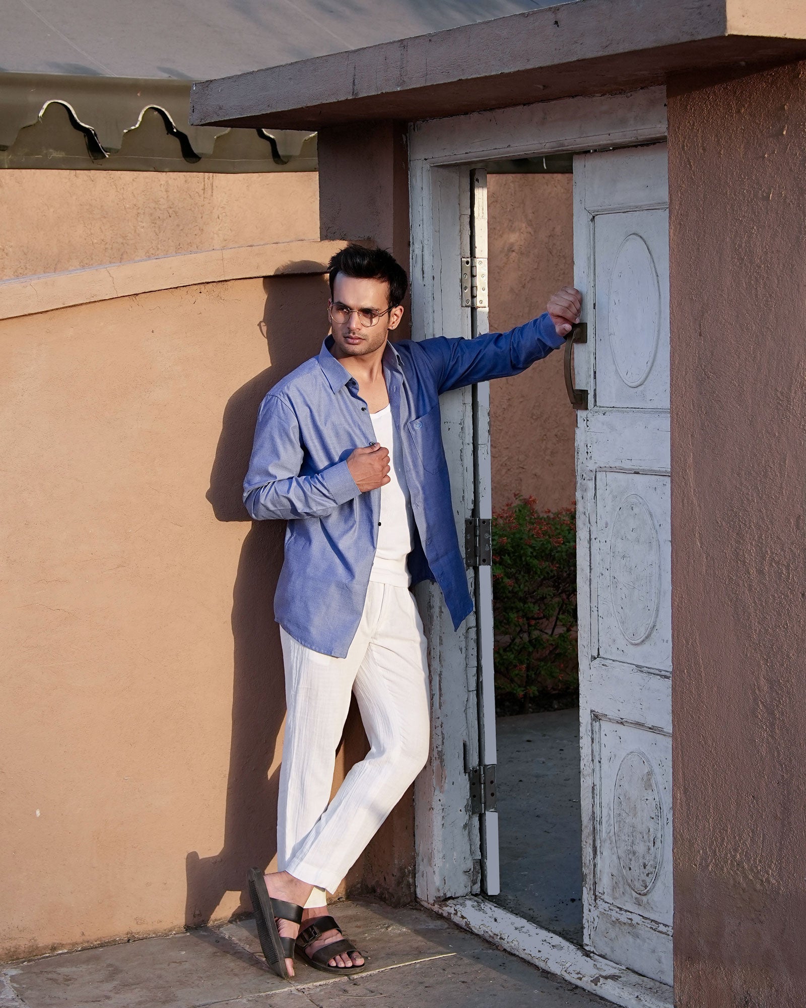 Enzon Navy Blue Plain Oxford Cotton Shirt - John Ellies