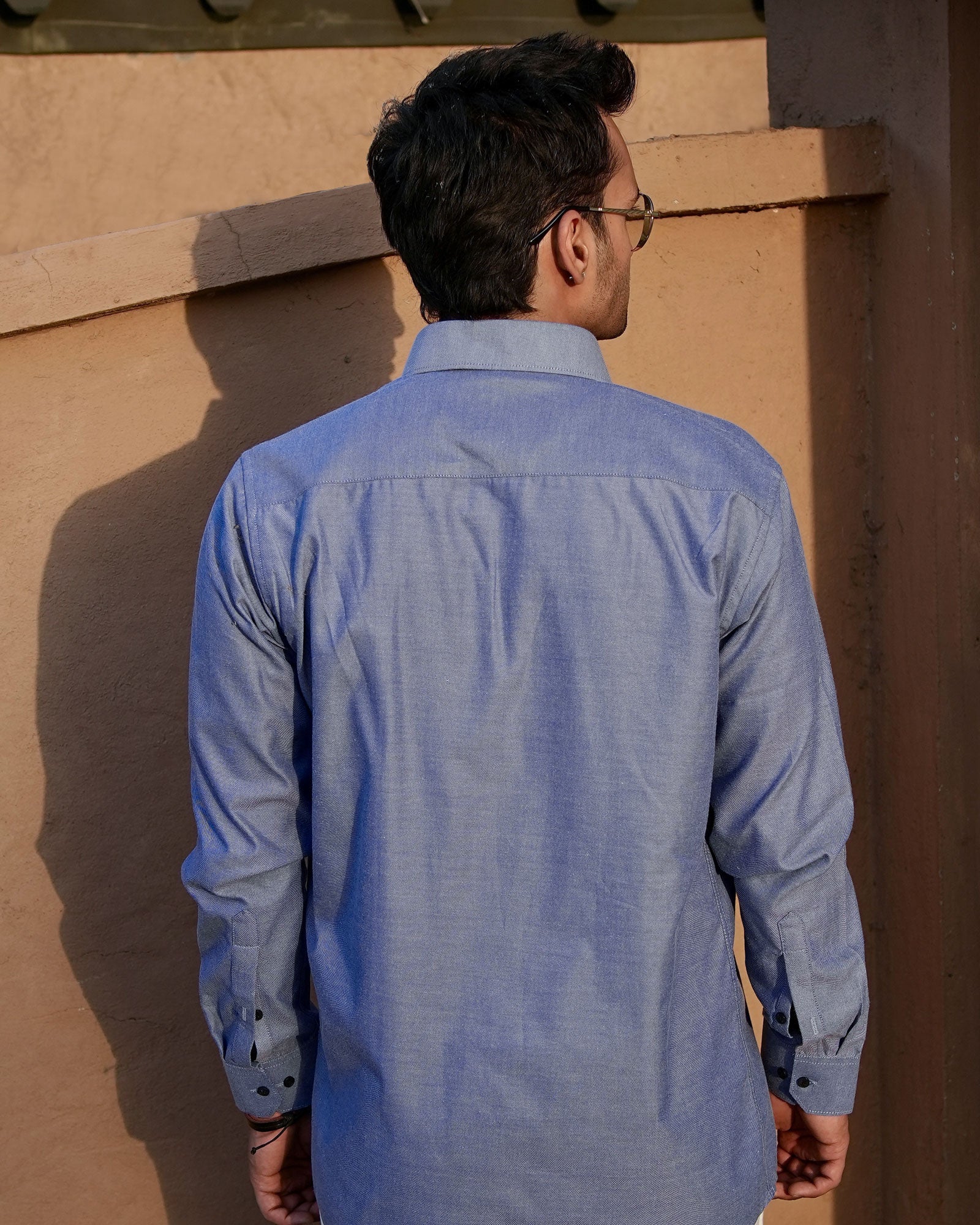 Enzon Navy Blue Plain Oxford Cotton Shirt - John Ellies