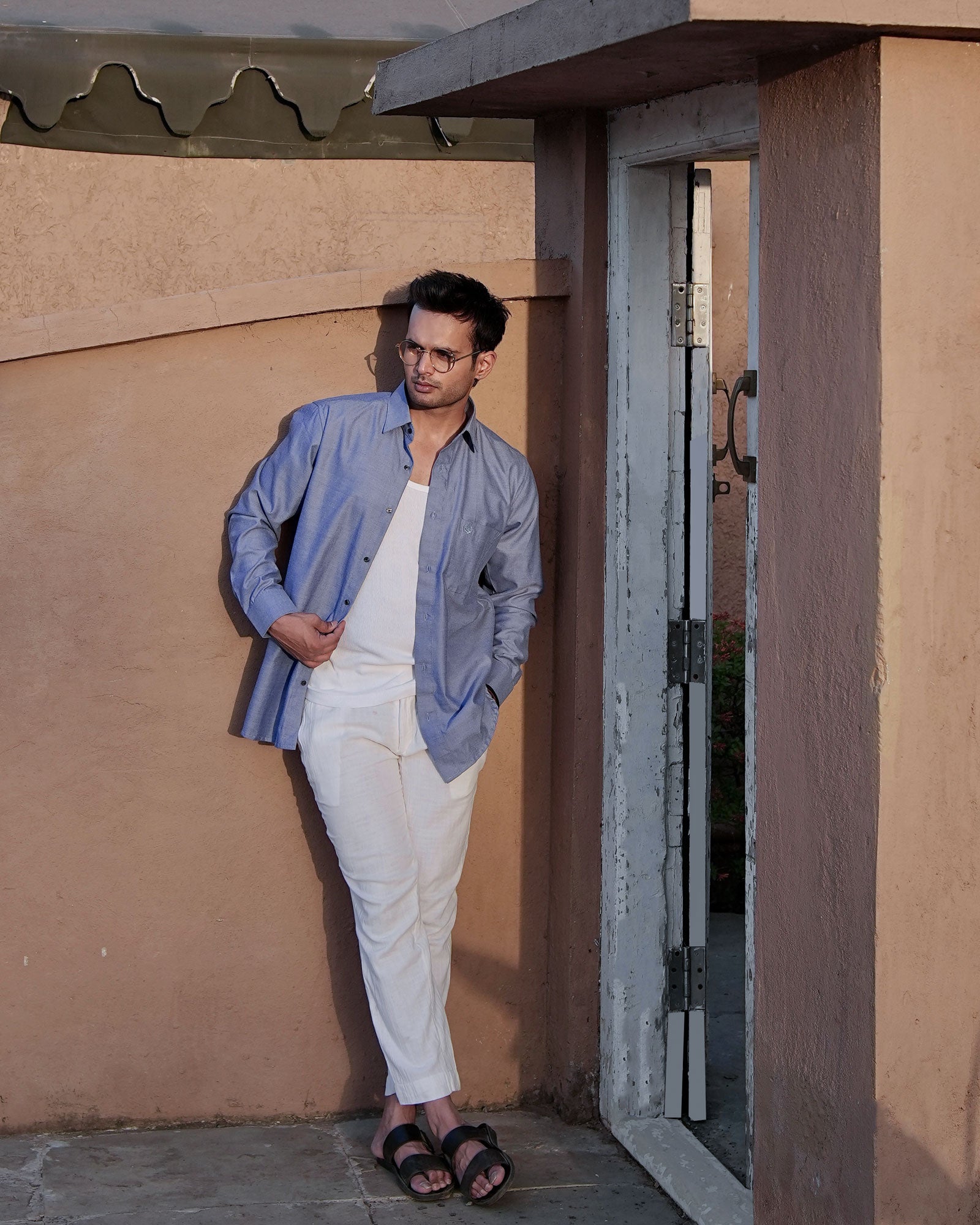 Enzon Navy Blue Plain Oxford Cotton Shirt - John Ellies