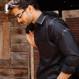 Dion Black Plain Cotton Shirt - John Ellies