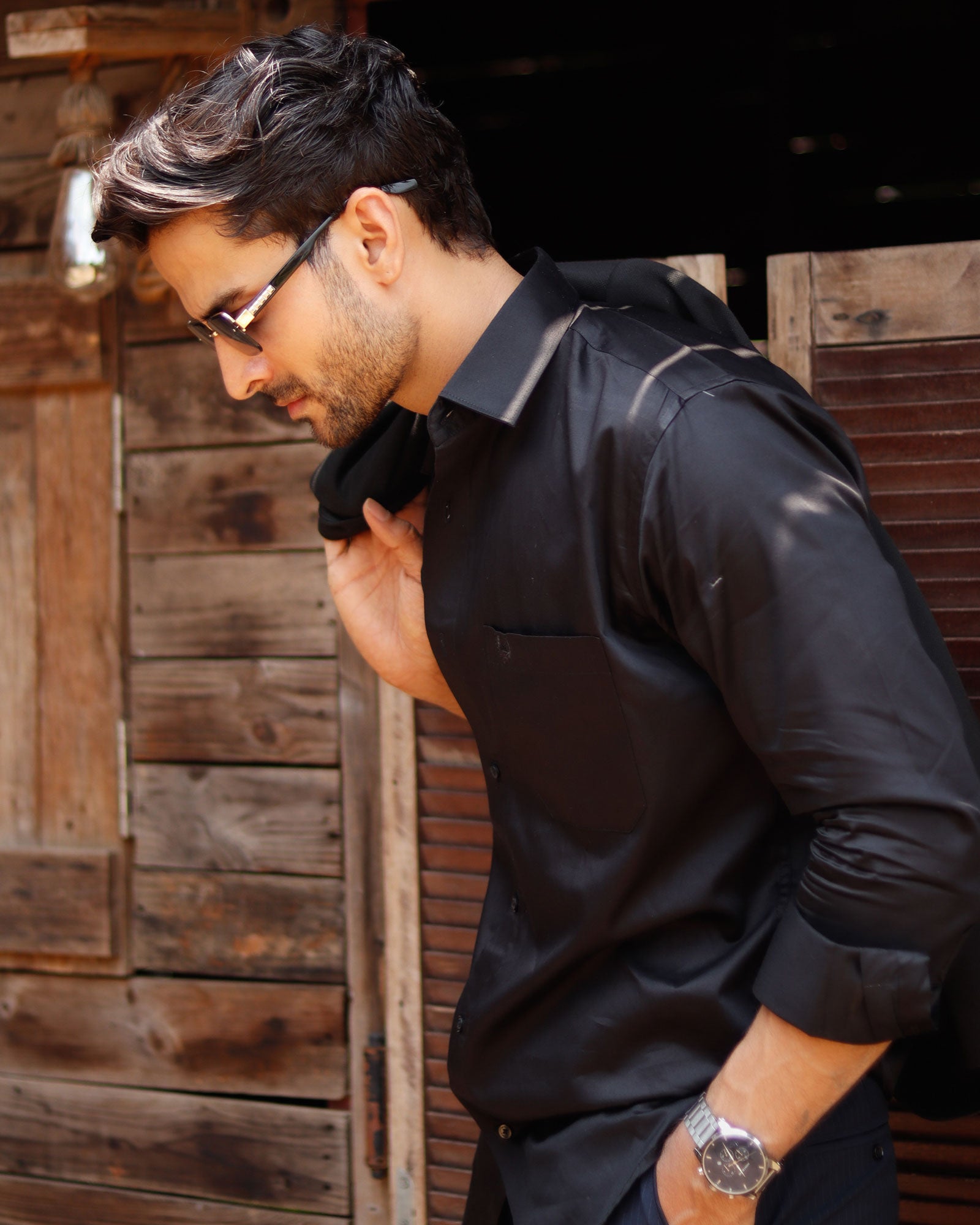 Dion Black Plain Cotton Shirt - John Ellies