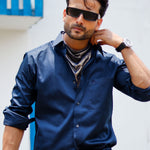 Dion Navy Blue Plain Cotton Shirt - John Ellies