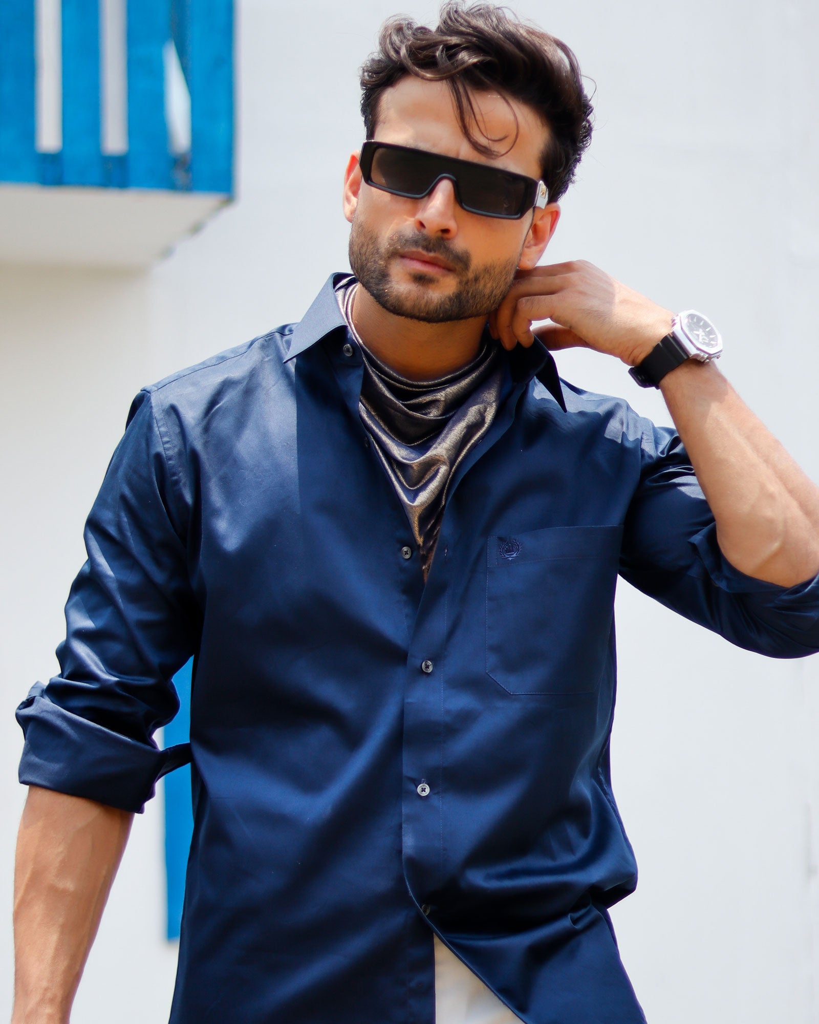 Dion Navy Blue Plain Cotton Shirt - John Ellies