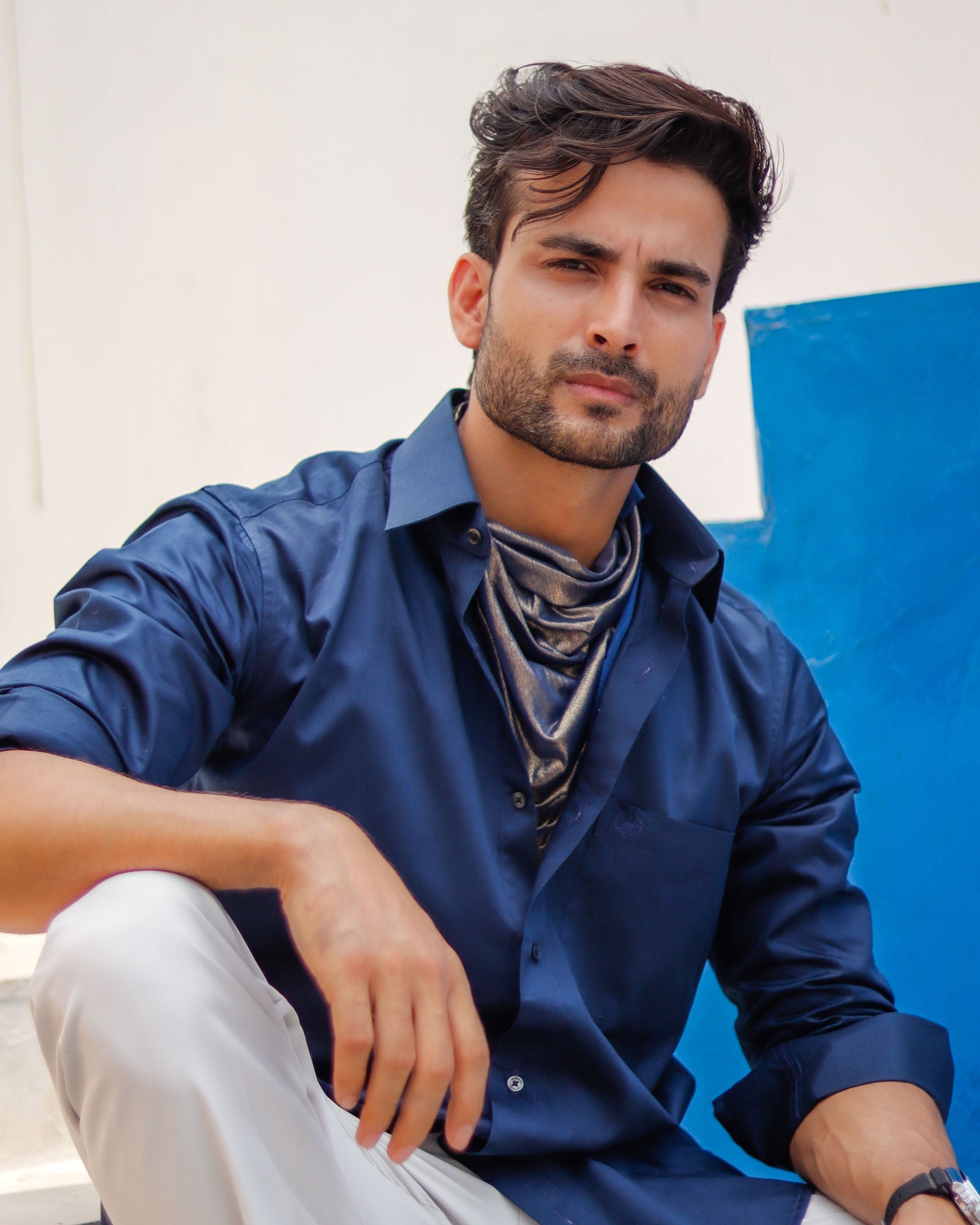 Dion Navy Blue Plain Cotton Shirt - John Ellies