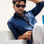 Dion Navy Blue Plain Cotton Shirt - John Ellies