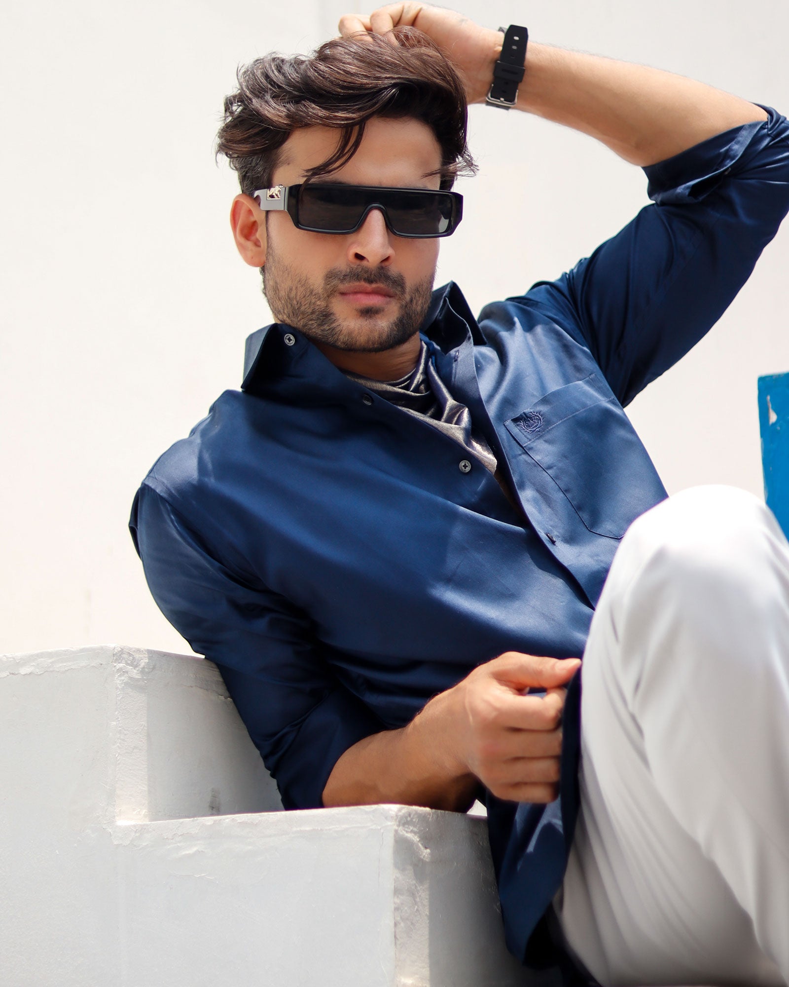 Dion Navy Blue Plain Cotton Shirt - John Ellies