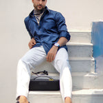 Dion Navy Blue Plain Cotton Shirt - John Ellies
