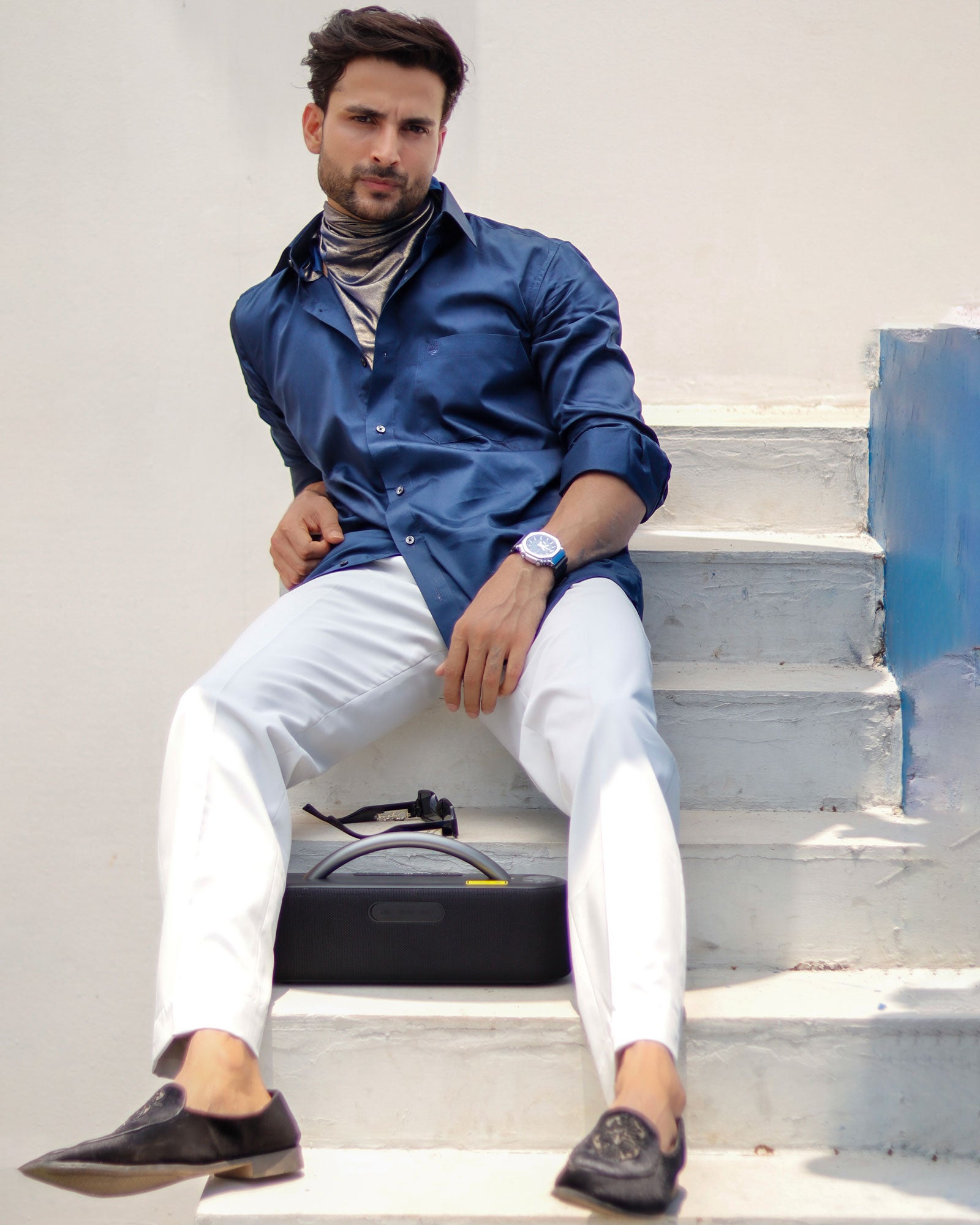 Dion Navy Blue Plain Cotton Shirt - John Ellies