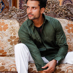 Dion Green Plain Cotton Shirt - John Ellies