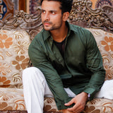 Dion Green Plain Cotton Shirt - John Ellies