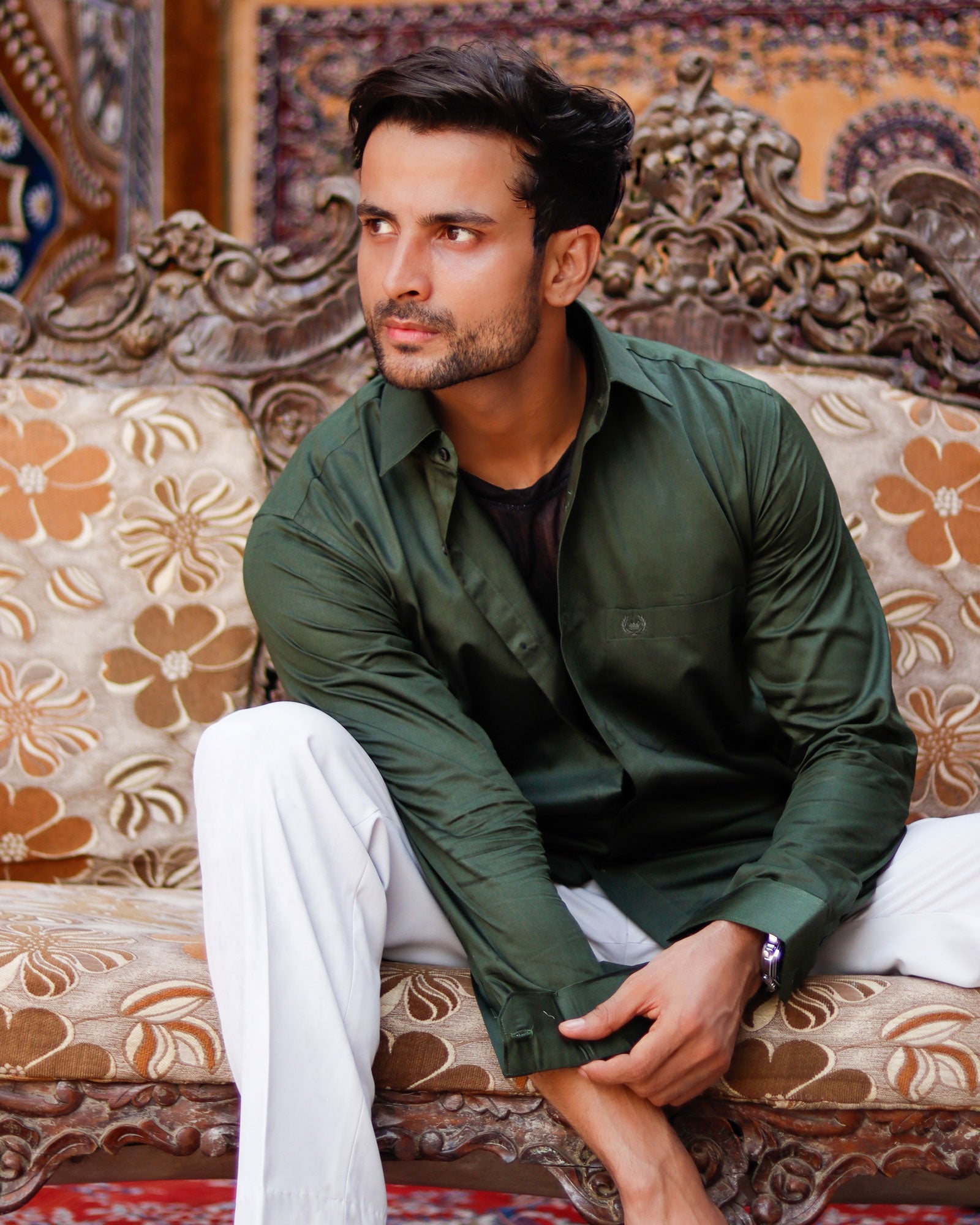 Dion Green Plain Cotton Shirt - John Ellies