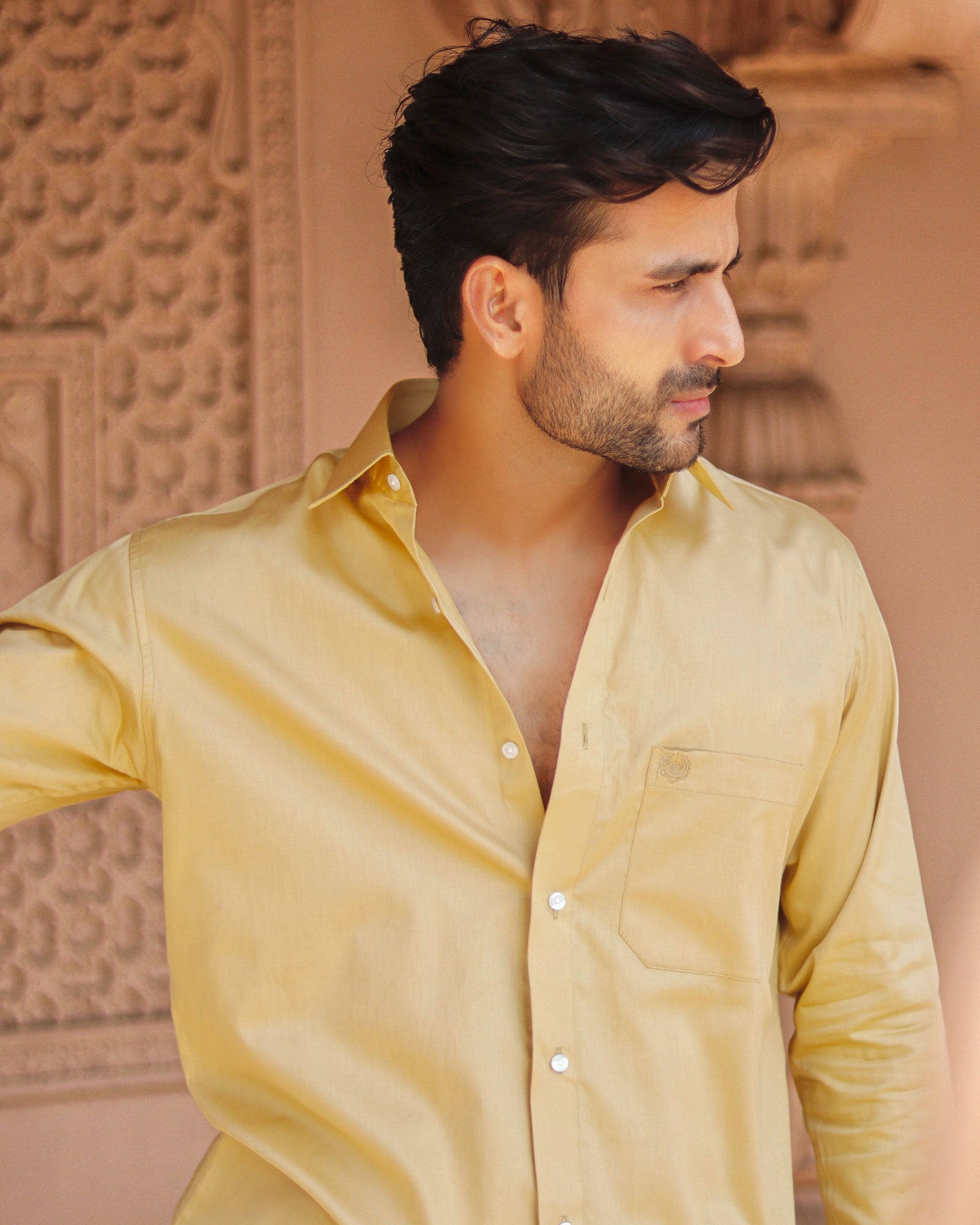 Dion Golden Plain Cotton Shirt - John Ellies